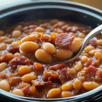Slow Cooker Bacon Bourbon Baked Beans taken with iphone 15 pro max --iw 2 --ar 4:5 --v 6.1 --raw
