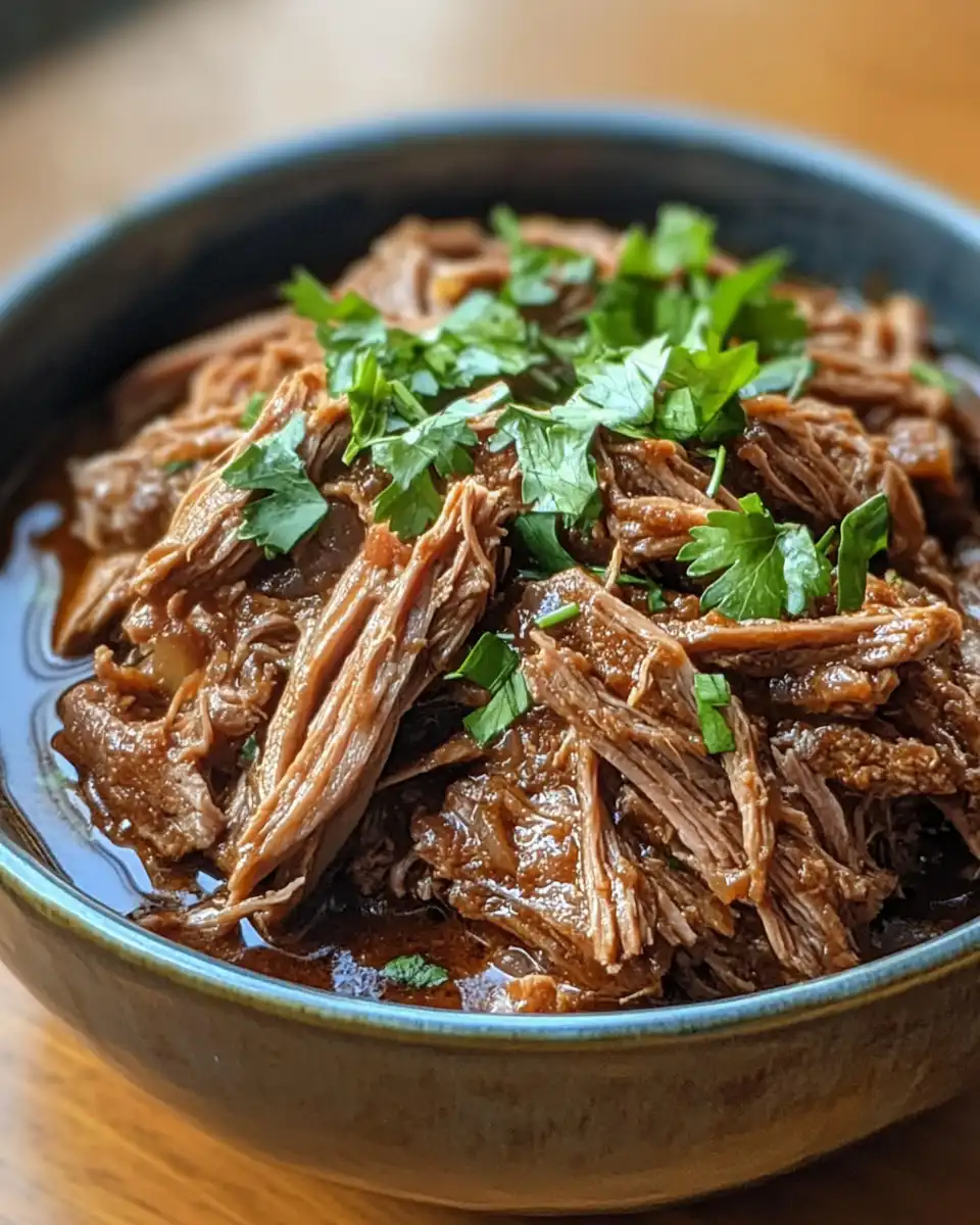 Tender shredded barbacoa served on plate with tortillas and fresh toppings