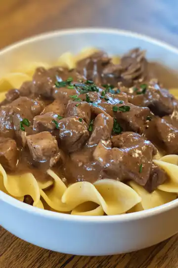 slow cooker beef tips gravy perfect over noodles taken with iphone 15 pro max --iw 2 --ar 4:5 --v 6.1 --raw