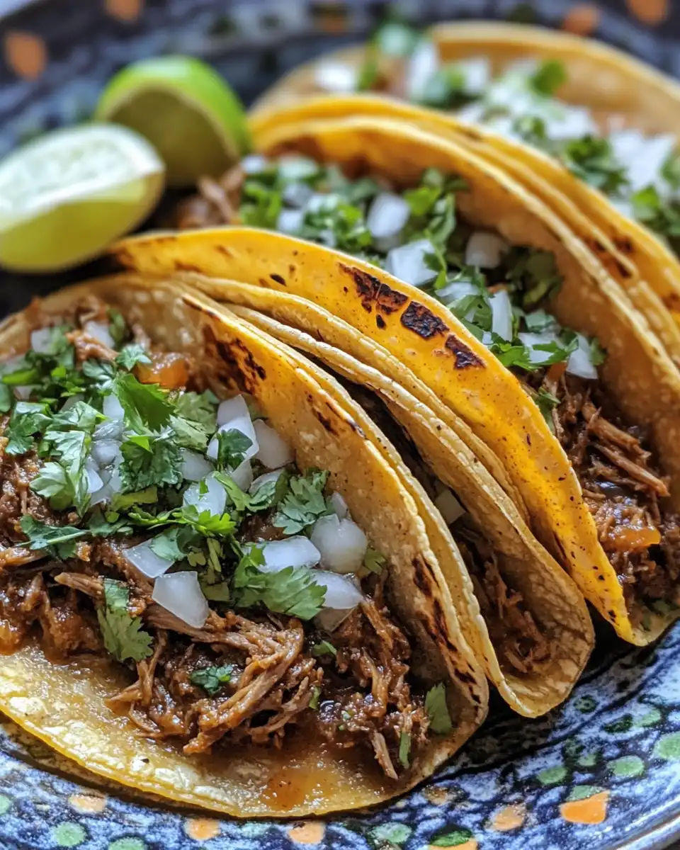 Close-up of steaming slow cooker birria tacos with melted cheese