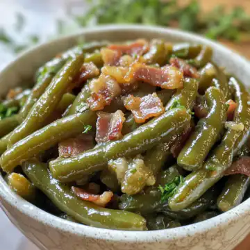 Slow Cooker Buttery Bacon Green Beans! taken with iphone 15 pro max --iw 2 --ar 4:5 --v 6.1 --raw