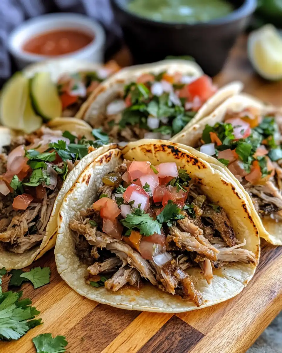 Ingredients for slow cooker carnitas tacos with spices and liquids