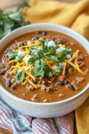 Slow Cooker Creamy Beef Taco Soup taken with iphone 15 pro max --iw 2 --ar 4:5 --v 6.1 --raw