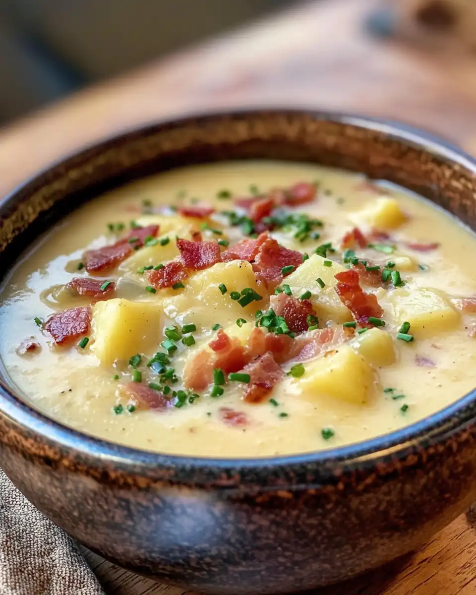 Ingredients for slow cooker creamy potato bacon soup including potatoes, bacon, cream cheese