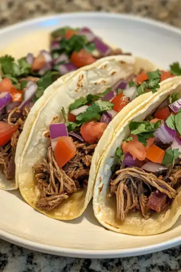 Slow Cooker Fakeaway Pulled Beef Tacos taken with iphone 15 pro max --iw 2 --ar 4:5 --v 6.1 --raw