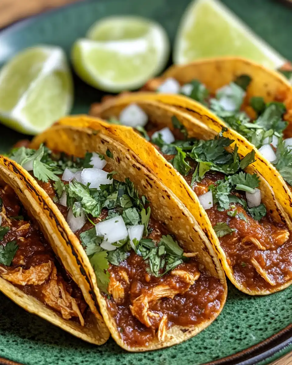 Final plated mole chicken tacos with toppings ready to eat