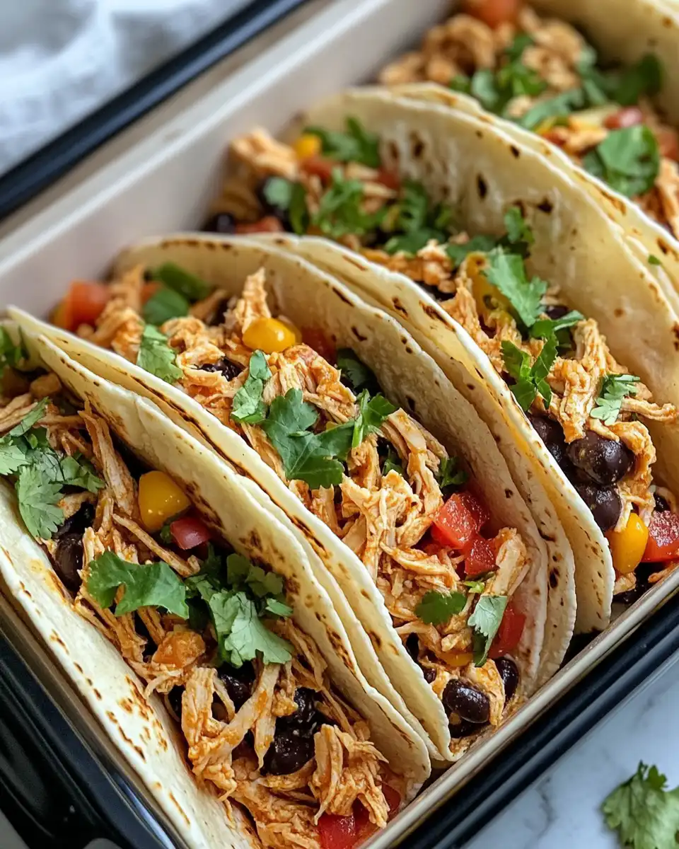 Shredded pressure cooked chicken ready to be served as tacos