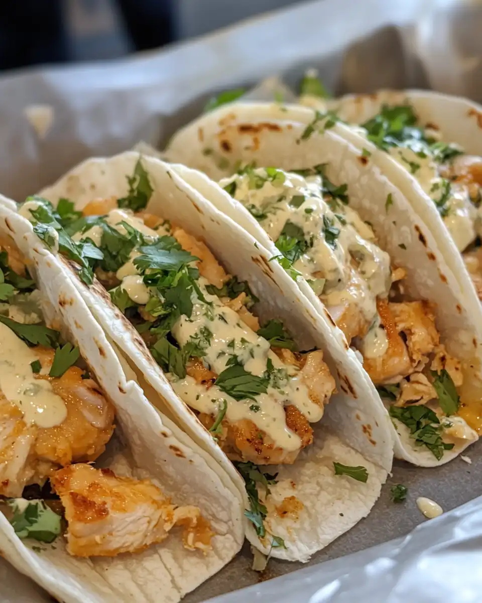 Final plated Chicken Caesar Smash Tacos ready to serve