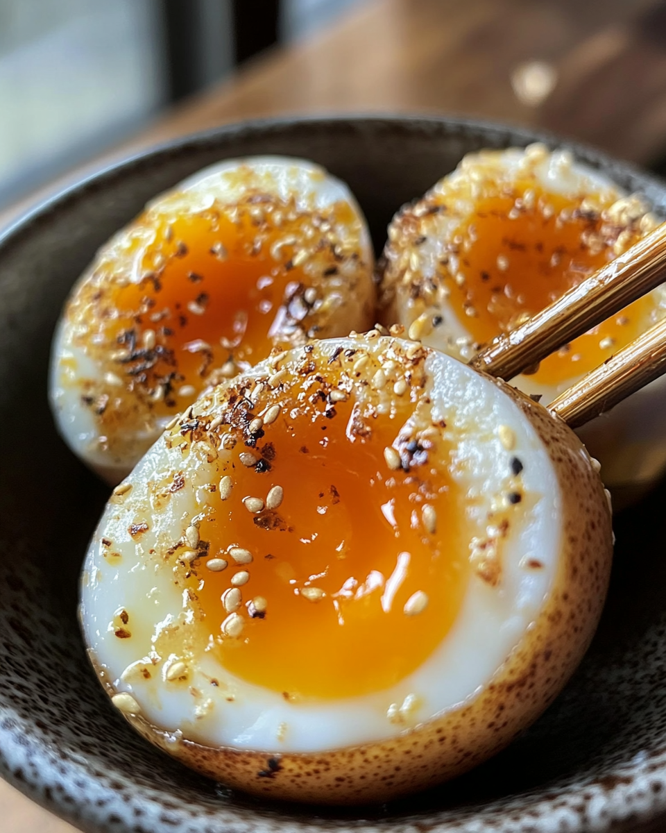 Ingredients for soy sauce eggs: soy sauce, mirin, ginger, garlic, brown sugar dissolved in hot water