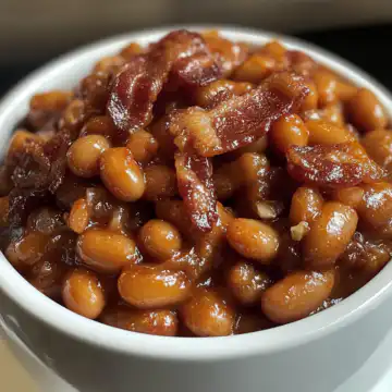 Spicy Bacon Baked Beans taken with iphone 15 pro max --iw 2 --ar 4:5 --v 6.1 --raw