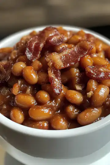 Spicy Bacon Baked Beans taken with iphone 15 pro max --iw 2 --ar 4:5 --v 6.1 --raw