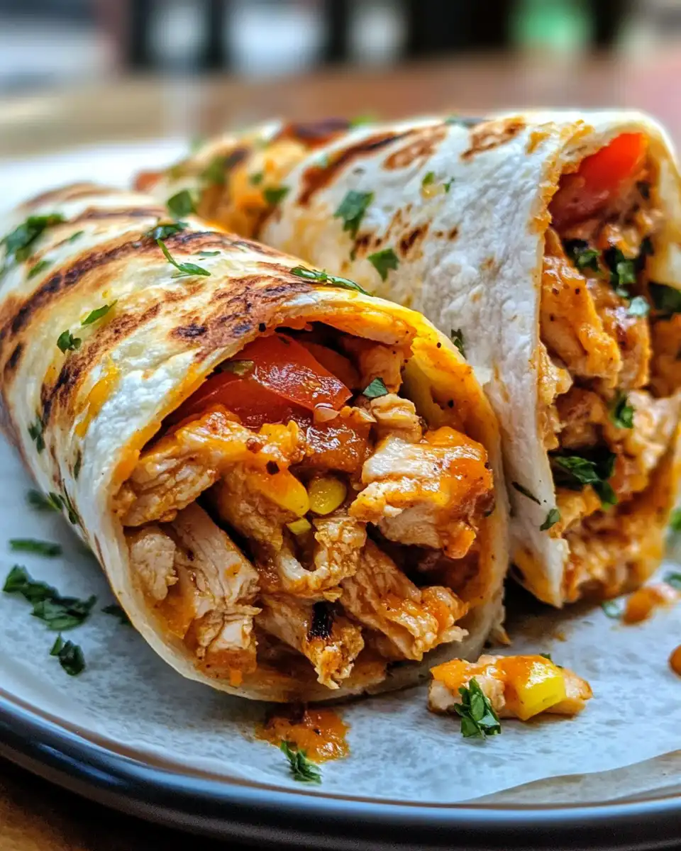 Final plated Spicy Buffalo Chicken Wraps ready to serve
