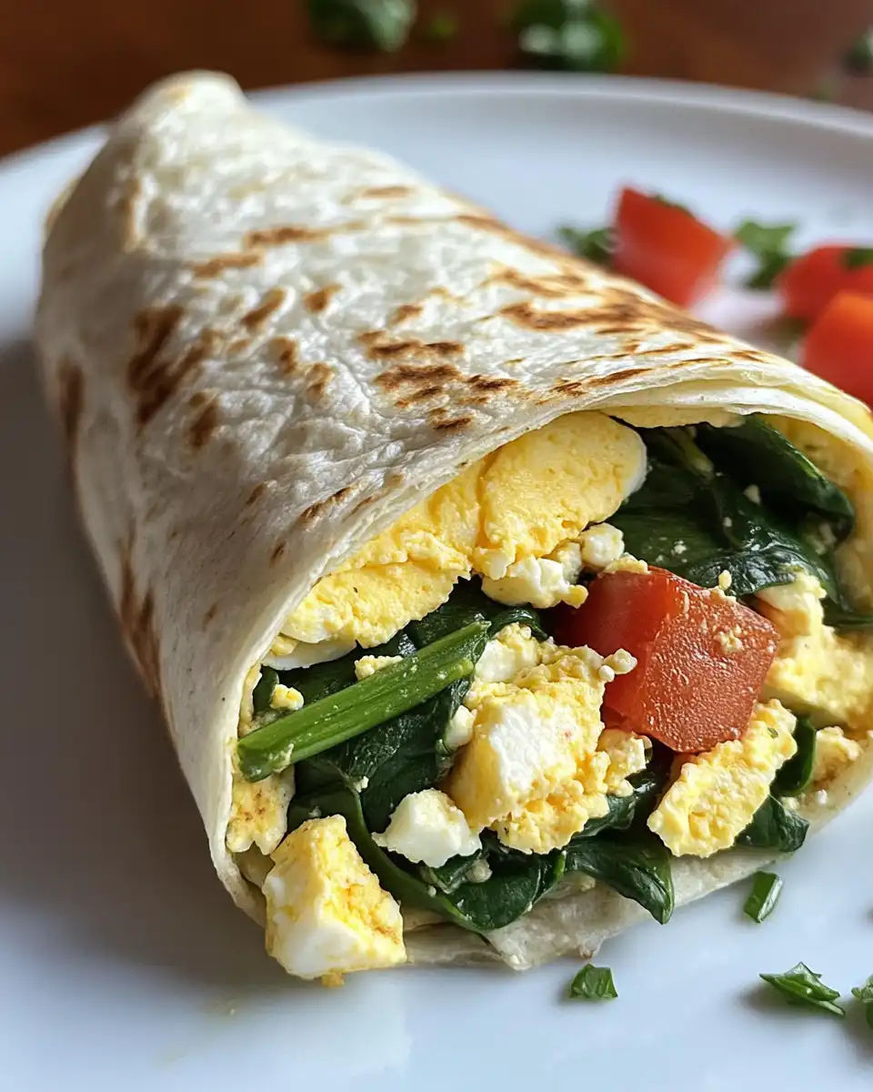Fresh ingredients for spinach feta egg wraps including spinach, eggs, feta, and sun-dried tomato paste