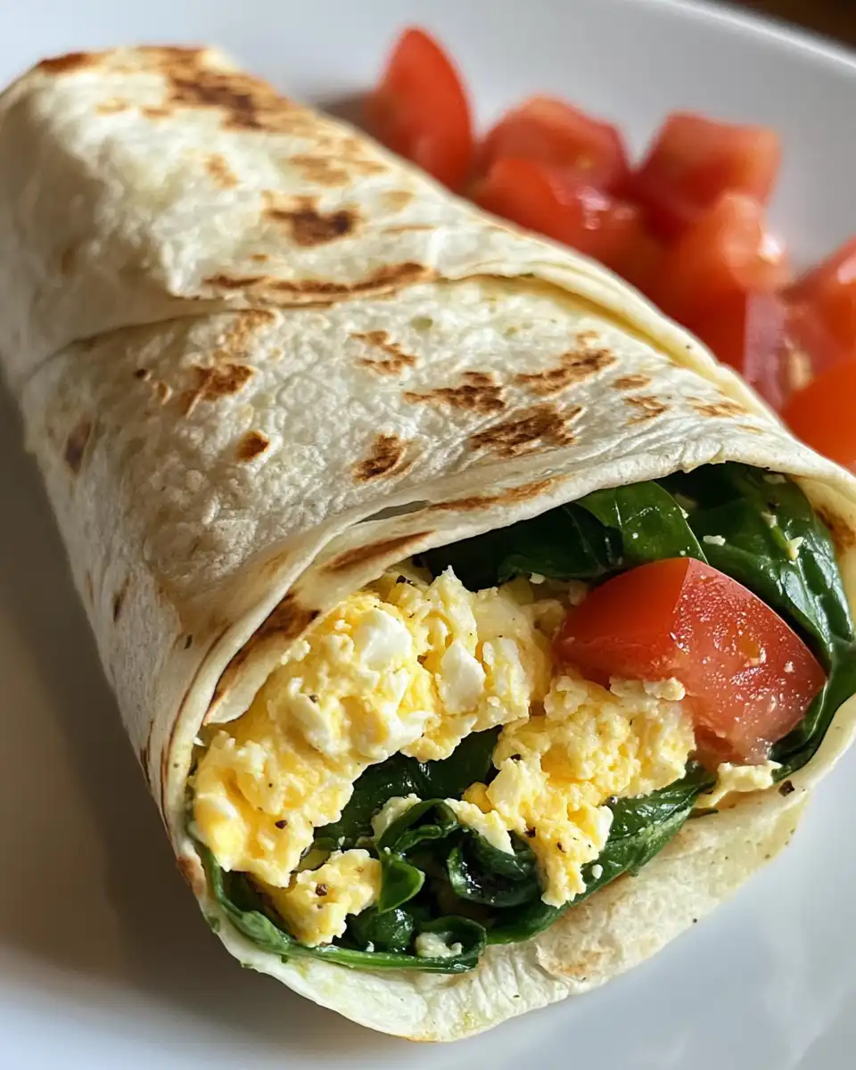 Served spinach feta egg wraps rolled and ready to eat