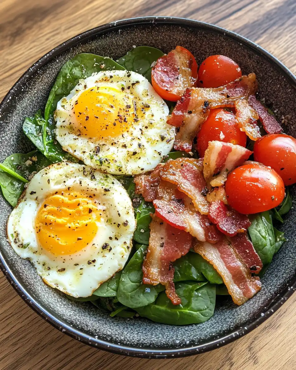 Ingredients laid out for spinach salad with eggs and bacon including mayo and garlic