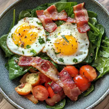 Spinach Salad With Bacon And Eggs taken with iphone 15 pro max --iw 2 --ar 4:5 --v 6.1 --raw