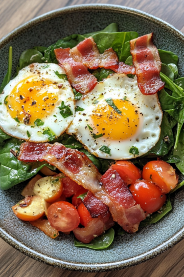 Spinach Salad With Bacon And Eggs taken with iphone 15 pro max --iw 2 --ar 4:5 --v 6.1 --raw