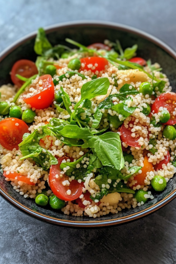 Spring Couscous Salad taken with iphone 15 pro max --iw 2 --ar 4:5 --v 6.1 --raw