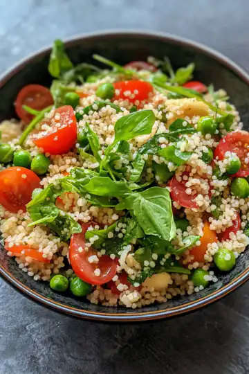 Spring Couscous Salad taken with iphone 15 pro max --iw 2 --ar 4:5 --v 6.1 --raw
