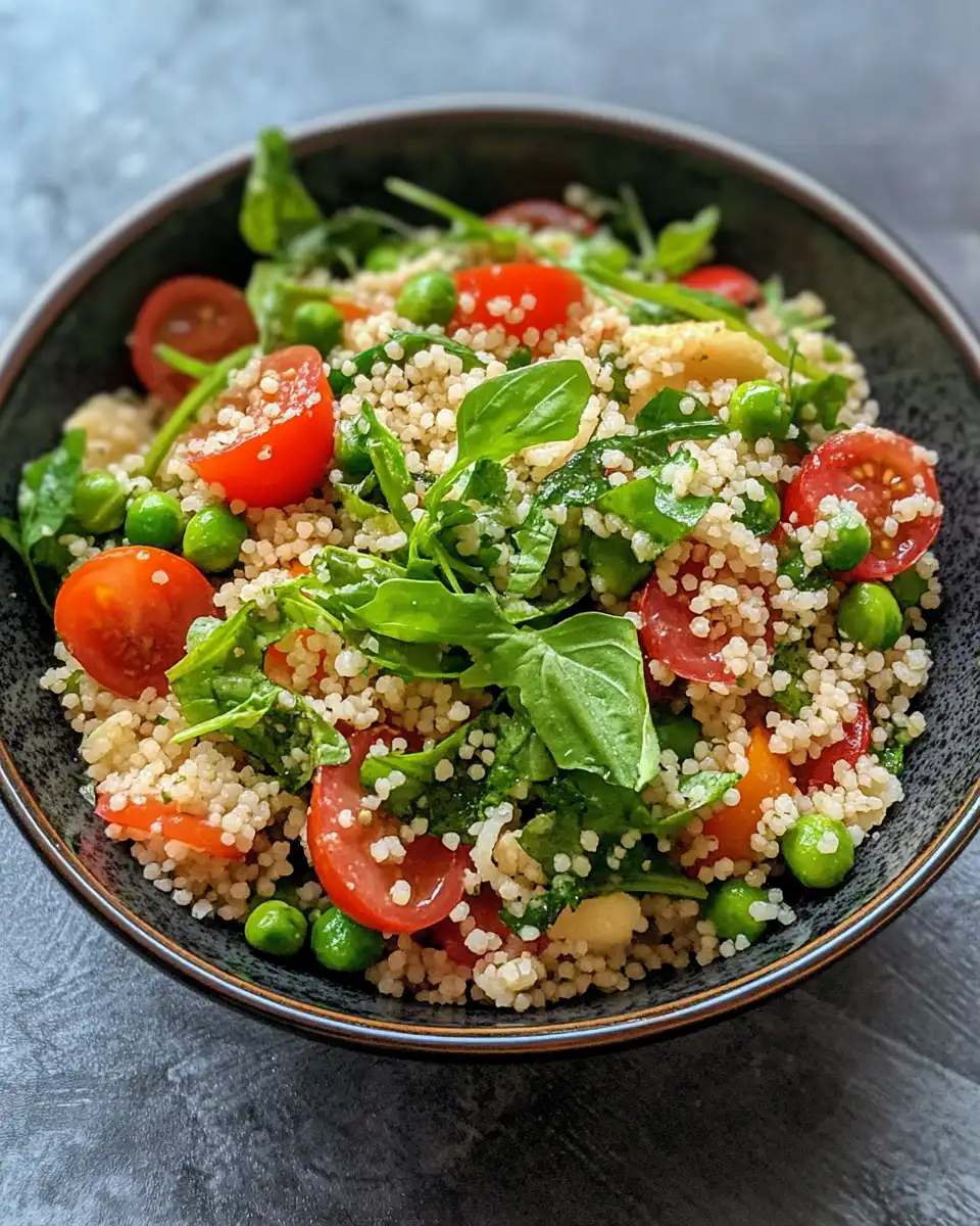 Fresh spring couscous salad with peas, feta, and basil dressing