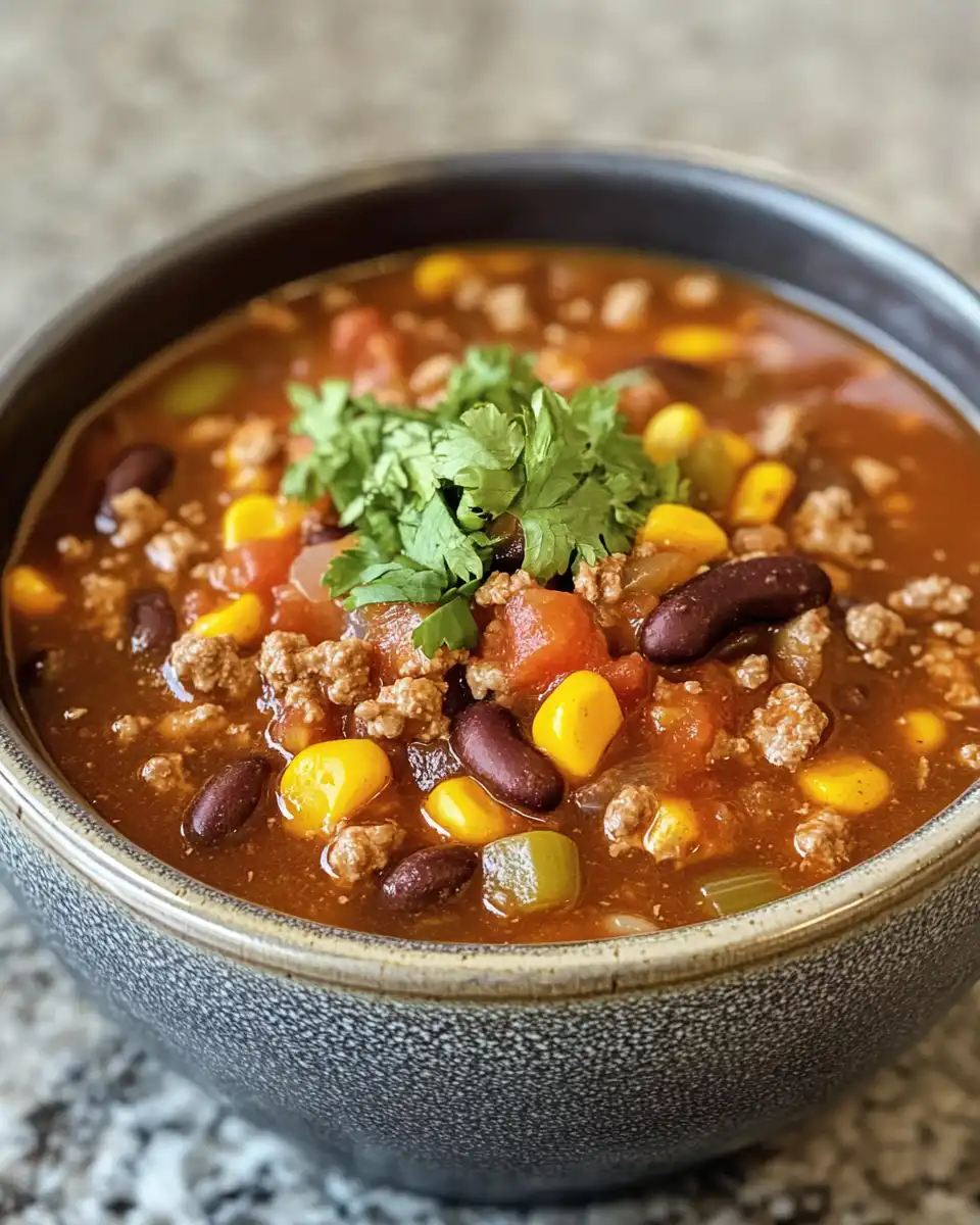 Ingredients for taco soup including beans, corn, tomatoes, and seasoning