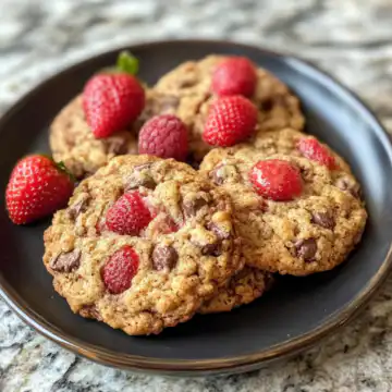 Strawberry Breakfast Cookies taken with iphone 15 pro max --iw 2 --ar 4:5 --v 6.1 --raw