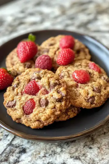 Strawberry Breakfast Cookies taken with iphone 15 pro max --iw 2 --ar 4:5 --v 6.1 --raw