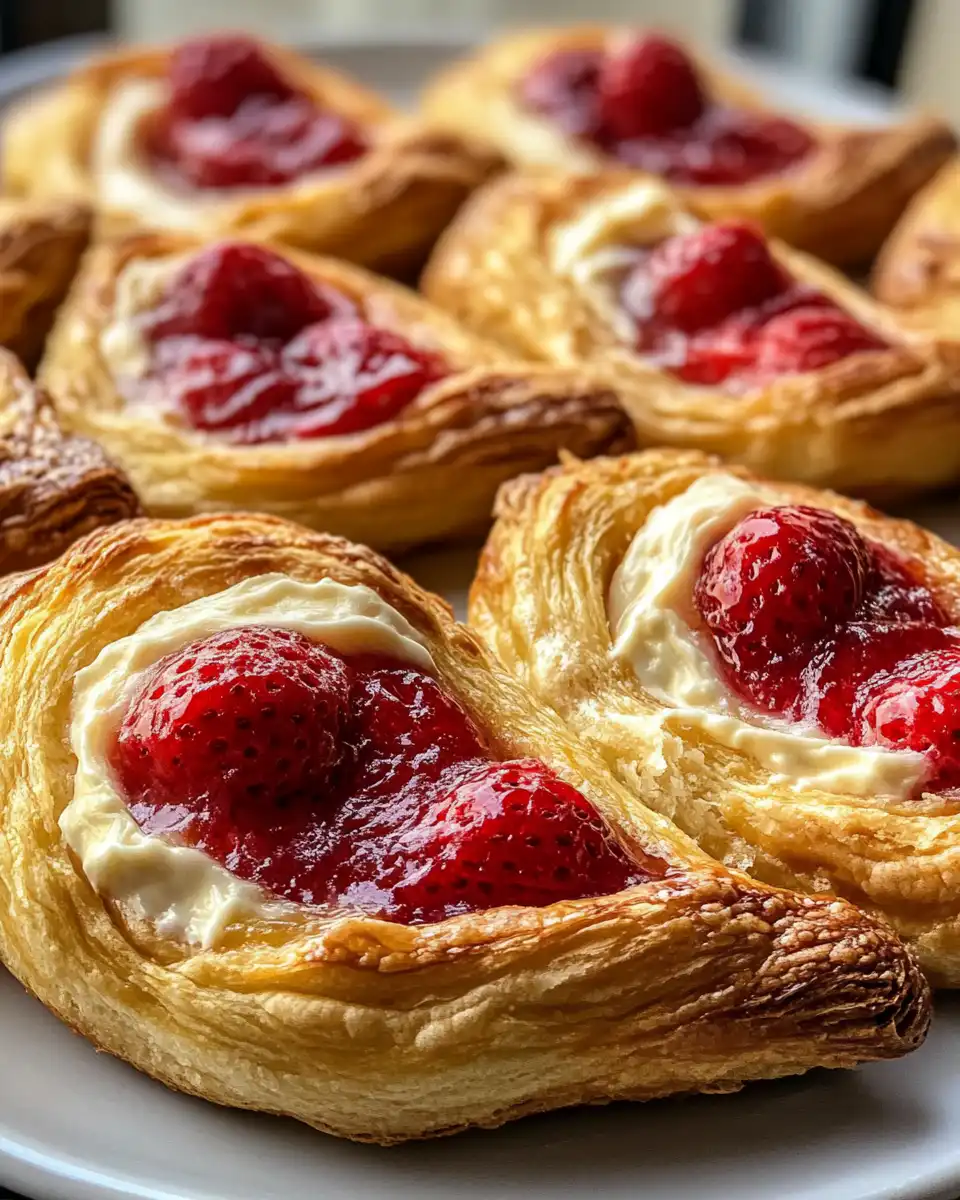 Serving strawberry cream cheese danishes warm from the cooker