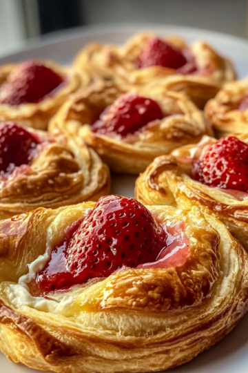 strawberry cream cheese danishes taken with iphone 15 pro max --iw 2 --ar 4:5 --v 6.1 --raw