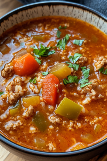 Stuffed Pepper Soup Recipe taken with iphone 15 pro max --iw 2 --ar 4:5 --v 6.1 --raw