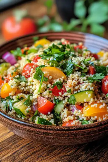 Summer Couscous Salad taken with iphone 15 pro max --iw 2 --ar 4:5 --v 6.1 --raw