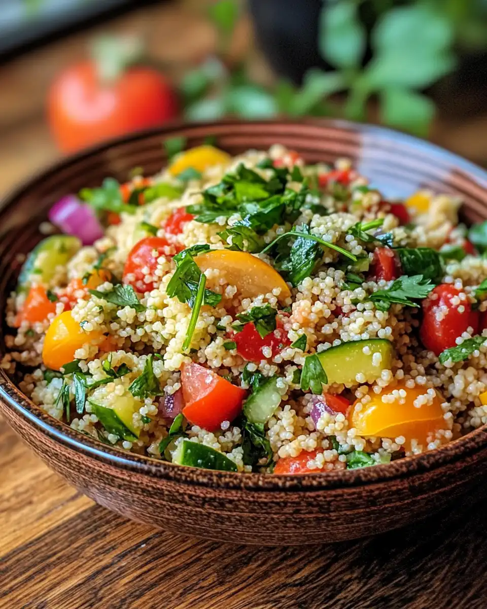 Fresh and vibrant couscous summer salad served in a bowl