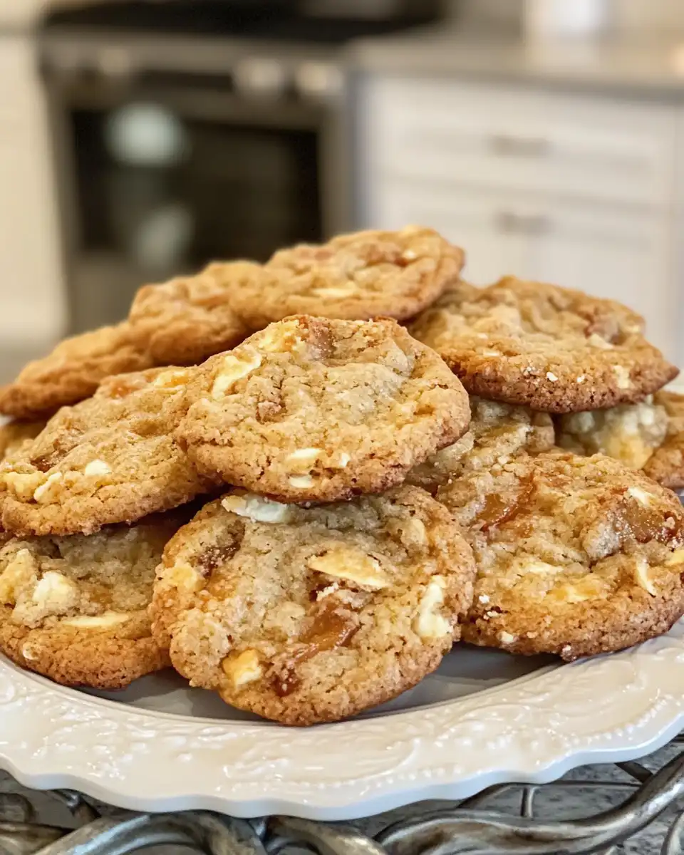 Plate of peach cobbler cookies with cinnamon sugar topping ready to serve