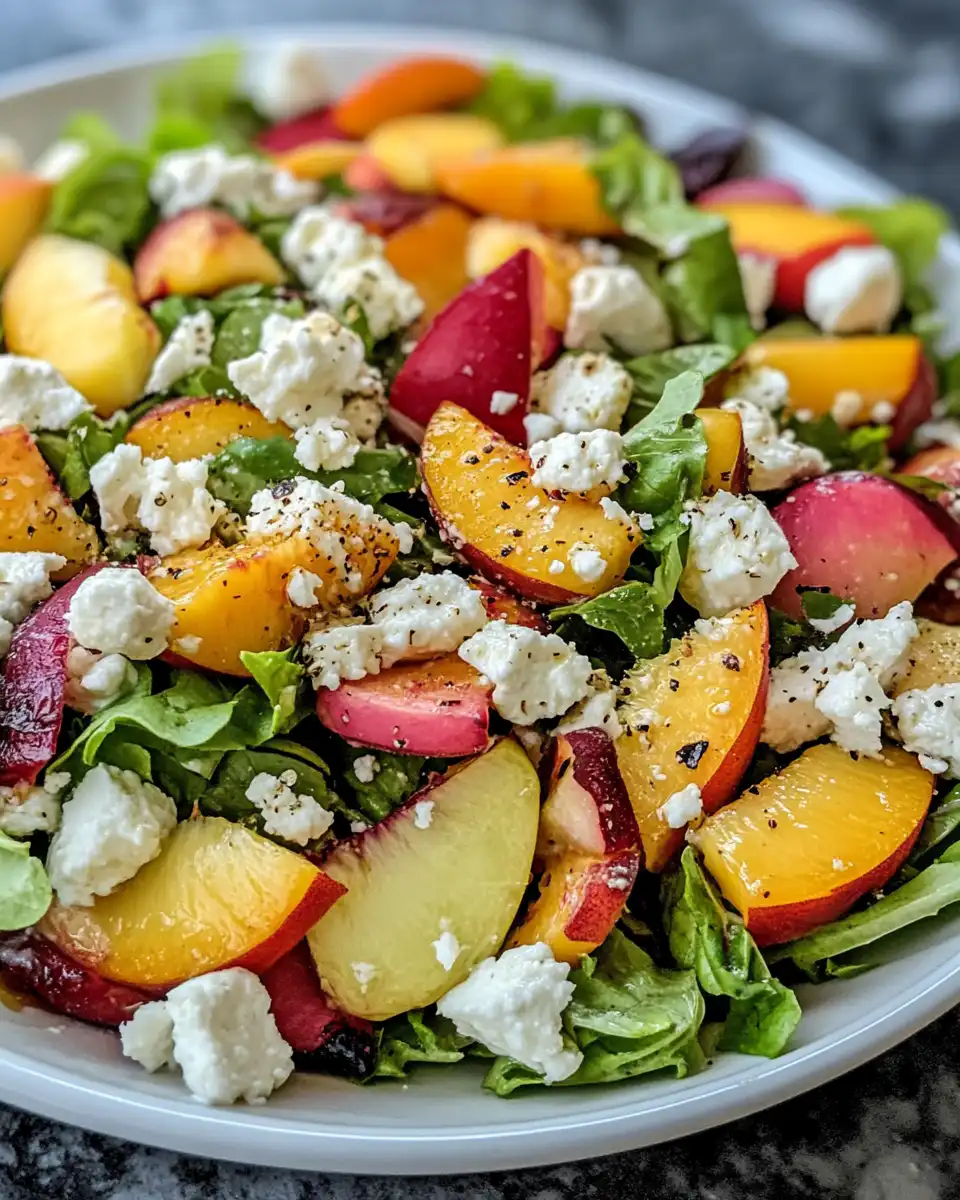 Ingredients for peach salad including peaches, cucumbers, herbs, and dressing components