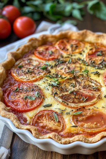 Summer Tomato Pie taken with iphone 15 pro max --iw 2 --ar 4:5 --v 6.1 --raw