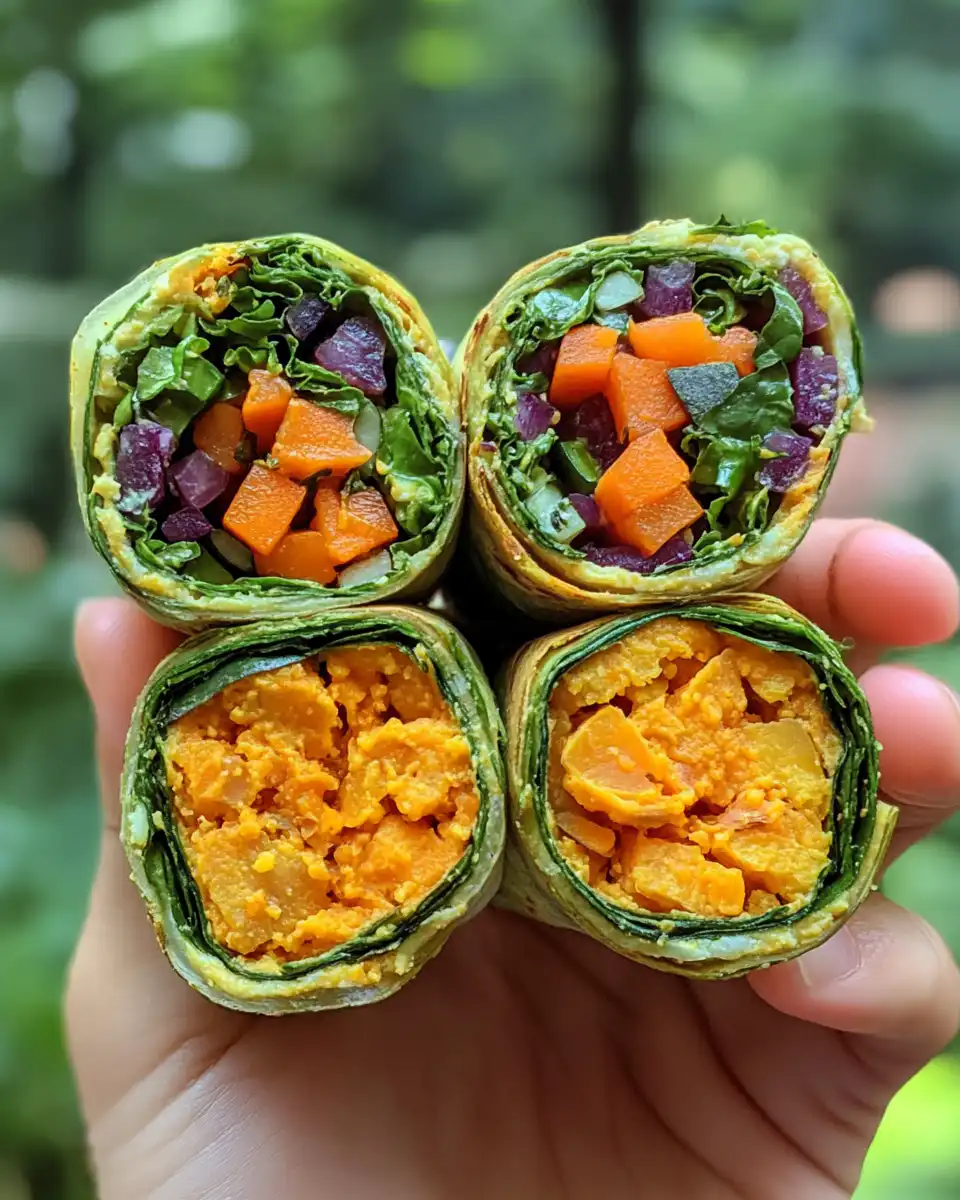 Final plated sweet potato and veggie wraps ready to serve