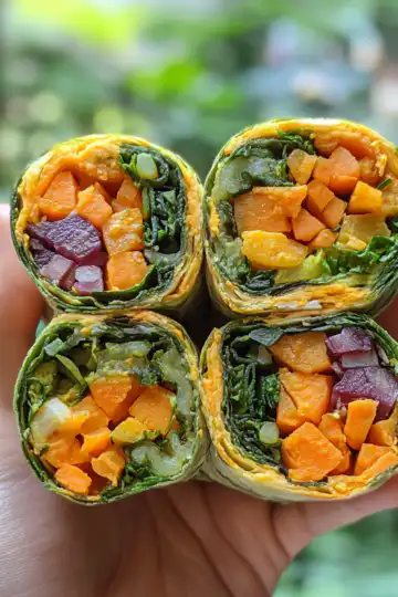 Sweet Potato And Veggie Wraps taken with iphone 15 pro max --iw 2 --ar 4:5 --v 6.1 --raw