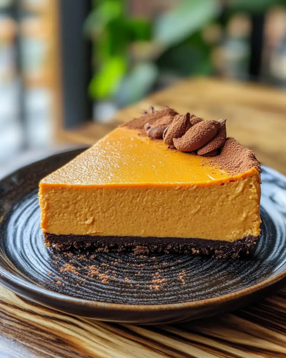 Slice of sweet potato cheesecake plated with whipped cream and salted caramel