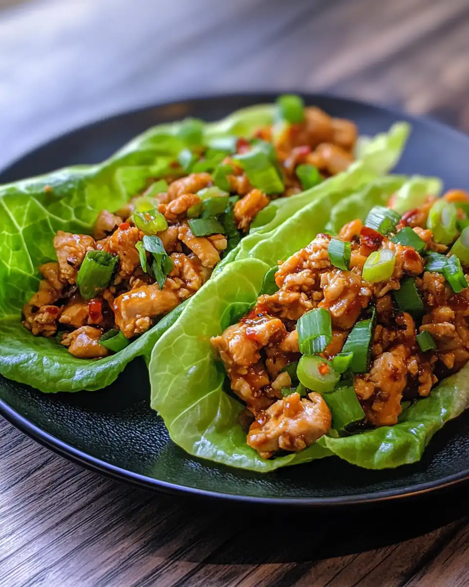 Final plated Szechuan chicken lettuce wraps ready to serve with spicy mayo drizzle