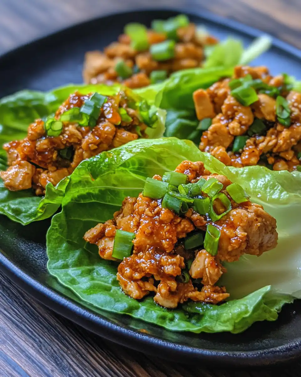 Szechuan chicken lettuce wraps ready to serve with fresh lettuce and toppings