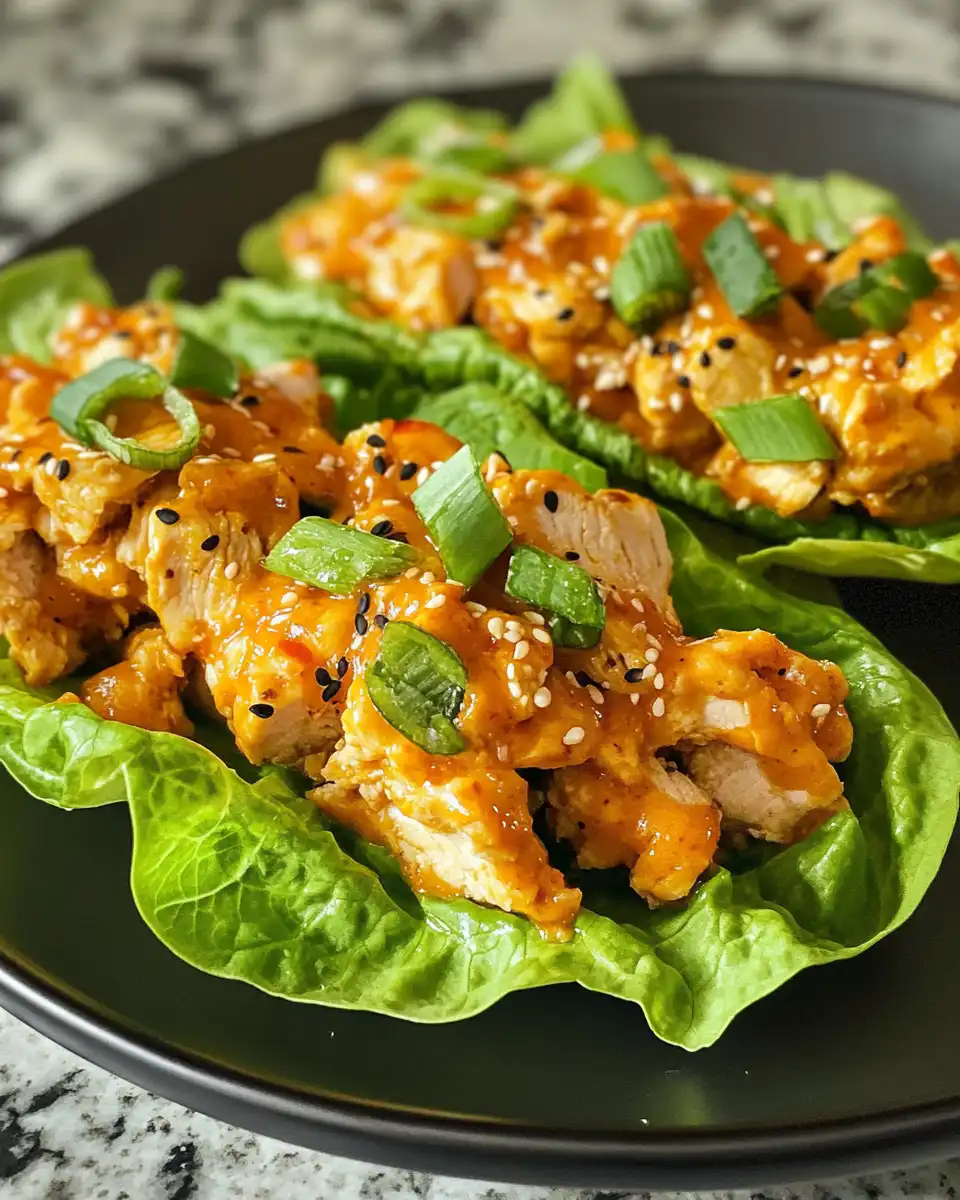 Finished Szechuan chicken lettuce wraps served with spicy yogurt sauce