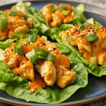 Szechuan Chicken Lettuce Wraps With Spicy Mayo taken with iphone 15 pro max --iw 2 --ar 4:5 --v 6.1 --raw