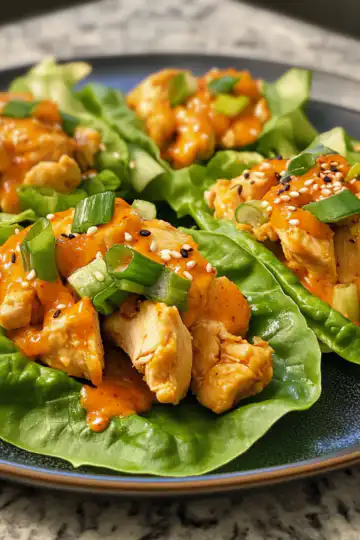 Szechuan Chicken Lettuce Wraps With Spicy Mayo taken with iphone 15 pro max --iw 2 --ar 4:5 --v 6.1 --raw