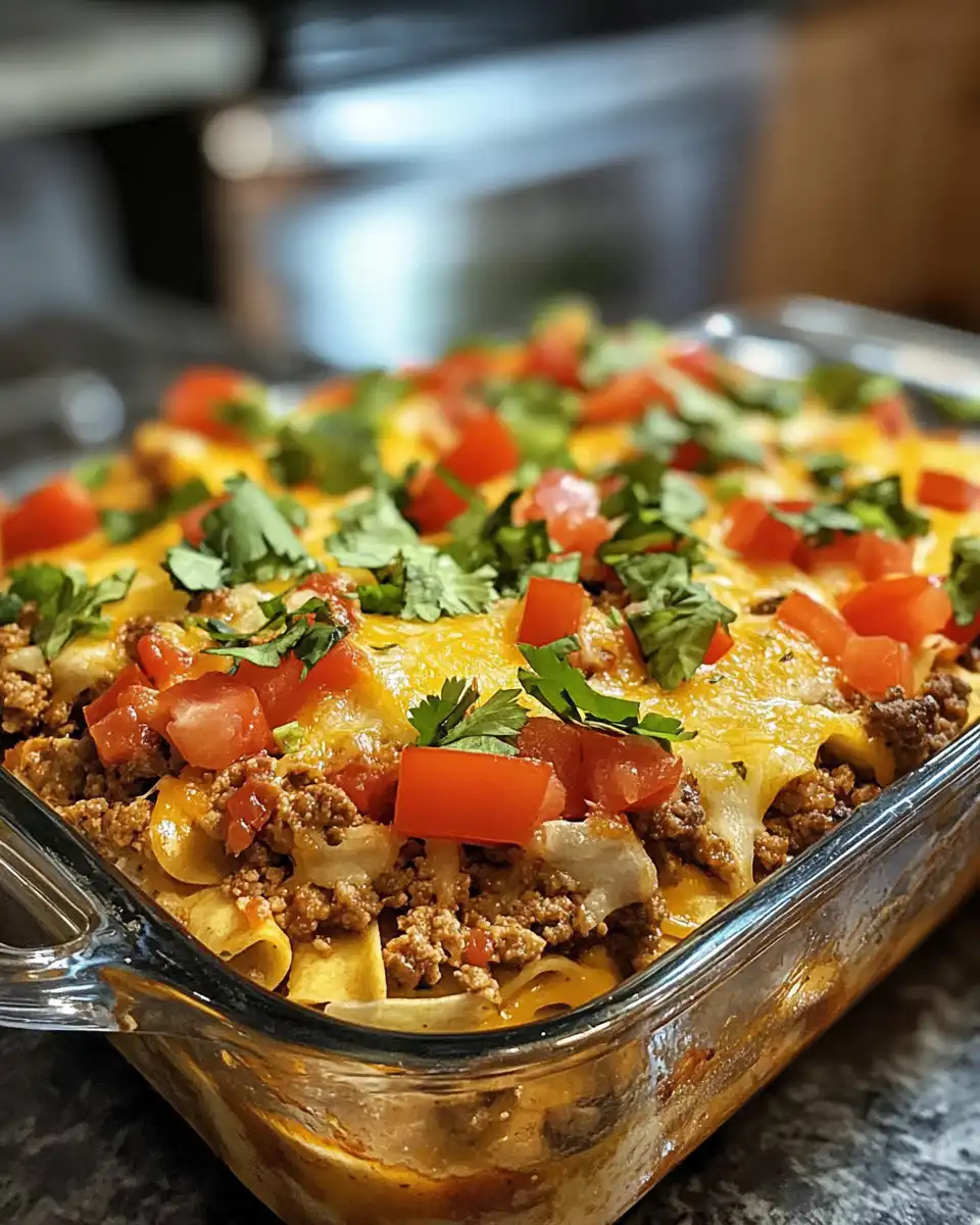 Ingredients laid out for taco casserole including ground beef, beans, corn, salsa, and cheese