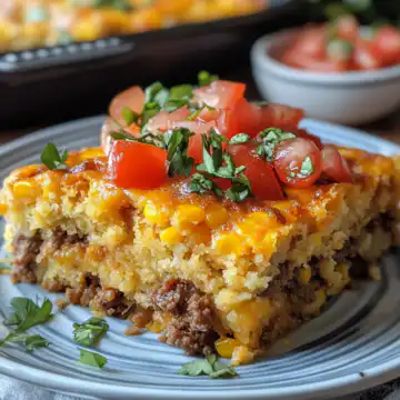 Taco Cornbread Casserole taken with iphone 15 pro max --iw 2 --ar 4:5 --v 6.1 --raw