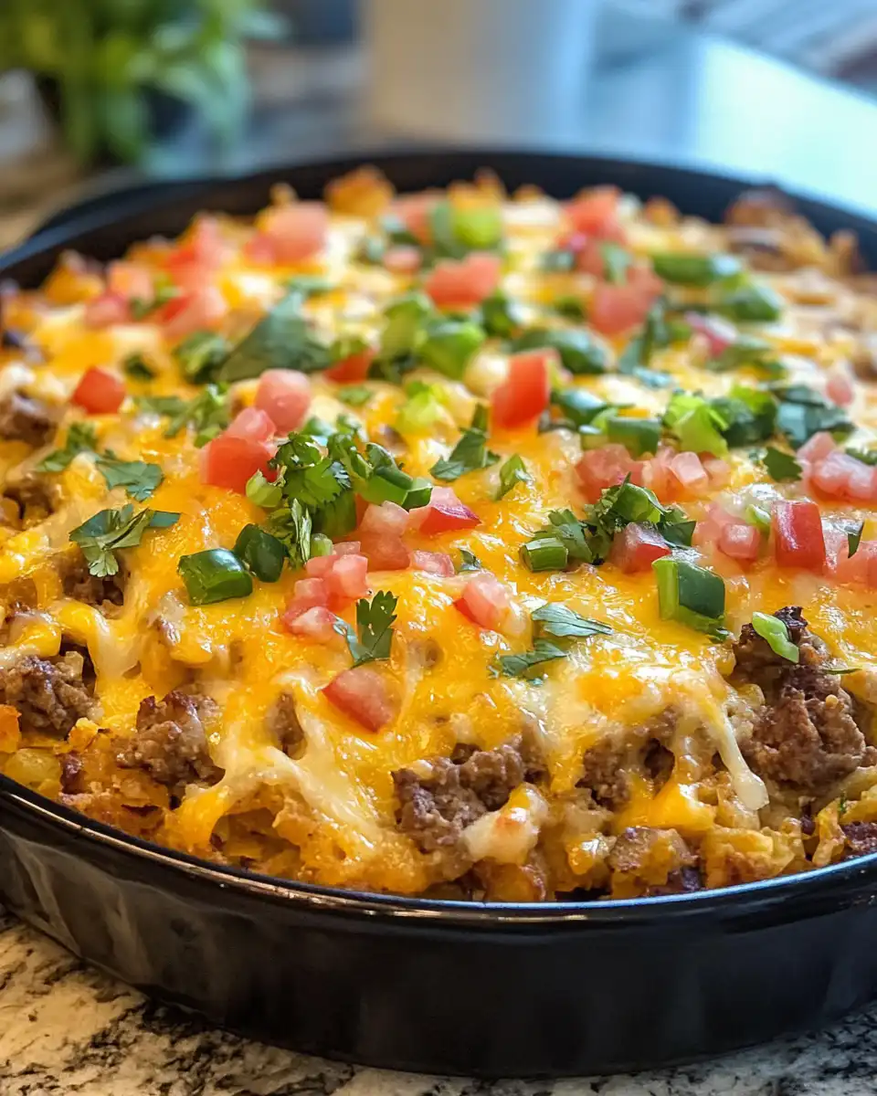 Mixing taco hash brown casserole ingredients in a bowl before cooking