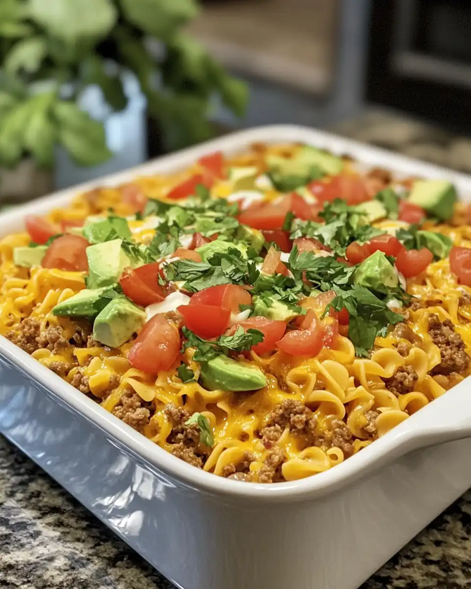 Ingredients for taco noodle casserole ready to mix