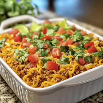 Taco Noodle Casserole taken with iphone 15 pro max --iw 2 --ar 4:5 --v 6.1 --raw