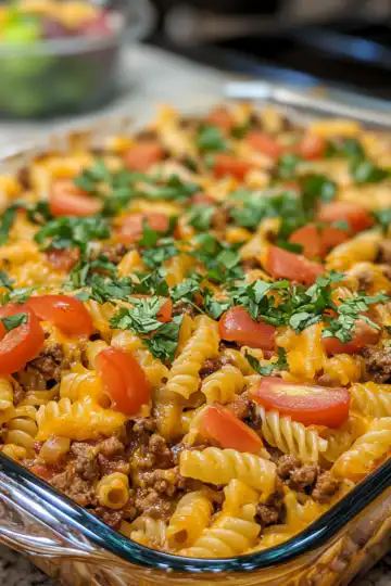 Taco Pasta Casserole taken with iphone 15 pro max --iw 2 --ar 4:5 --v 6.1 --raw
