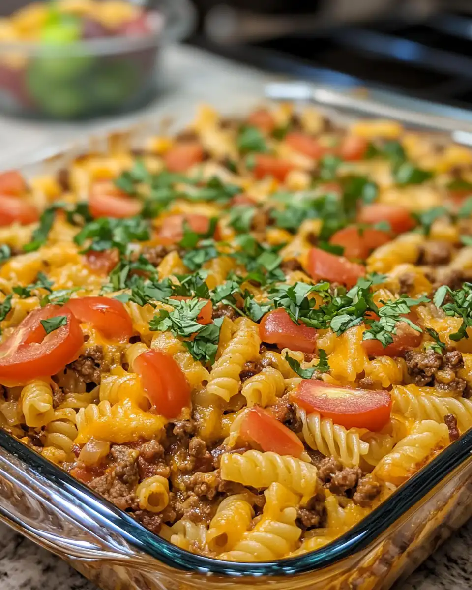 Close up of Taco Pasta Casserole steaming just made in pressure cooker